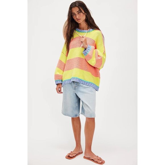 Knit Sweater Women's Oversized Striped Color Block Fall Long Sleeve Crewneck - Picture 6 of 6